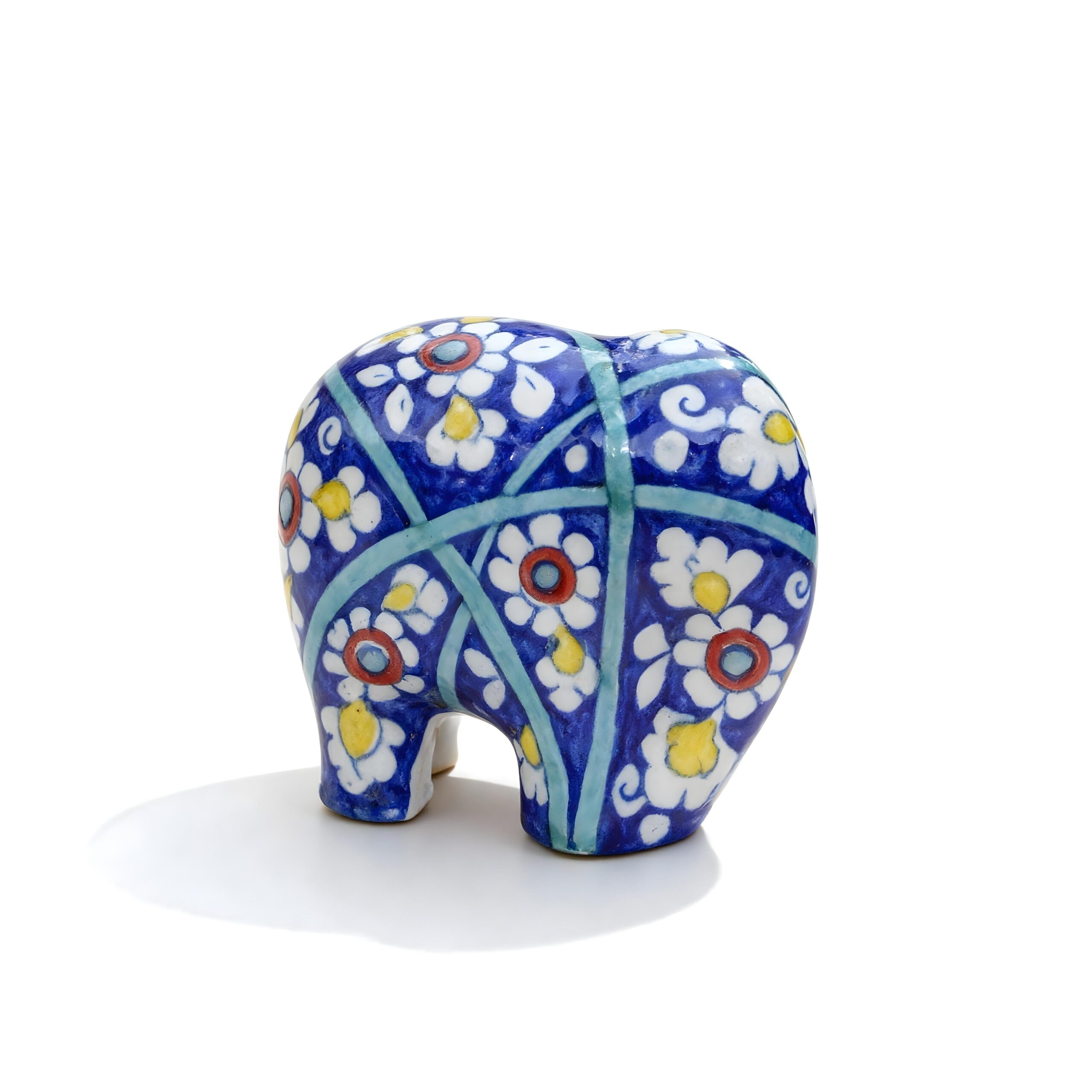Hand Painted Ceramic Blue Floral Elephant Statue HP-1059