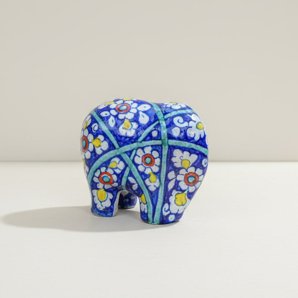 Hand Painted Ceramic Blue Floral Elephant Statue HP-1059 - Image 2