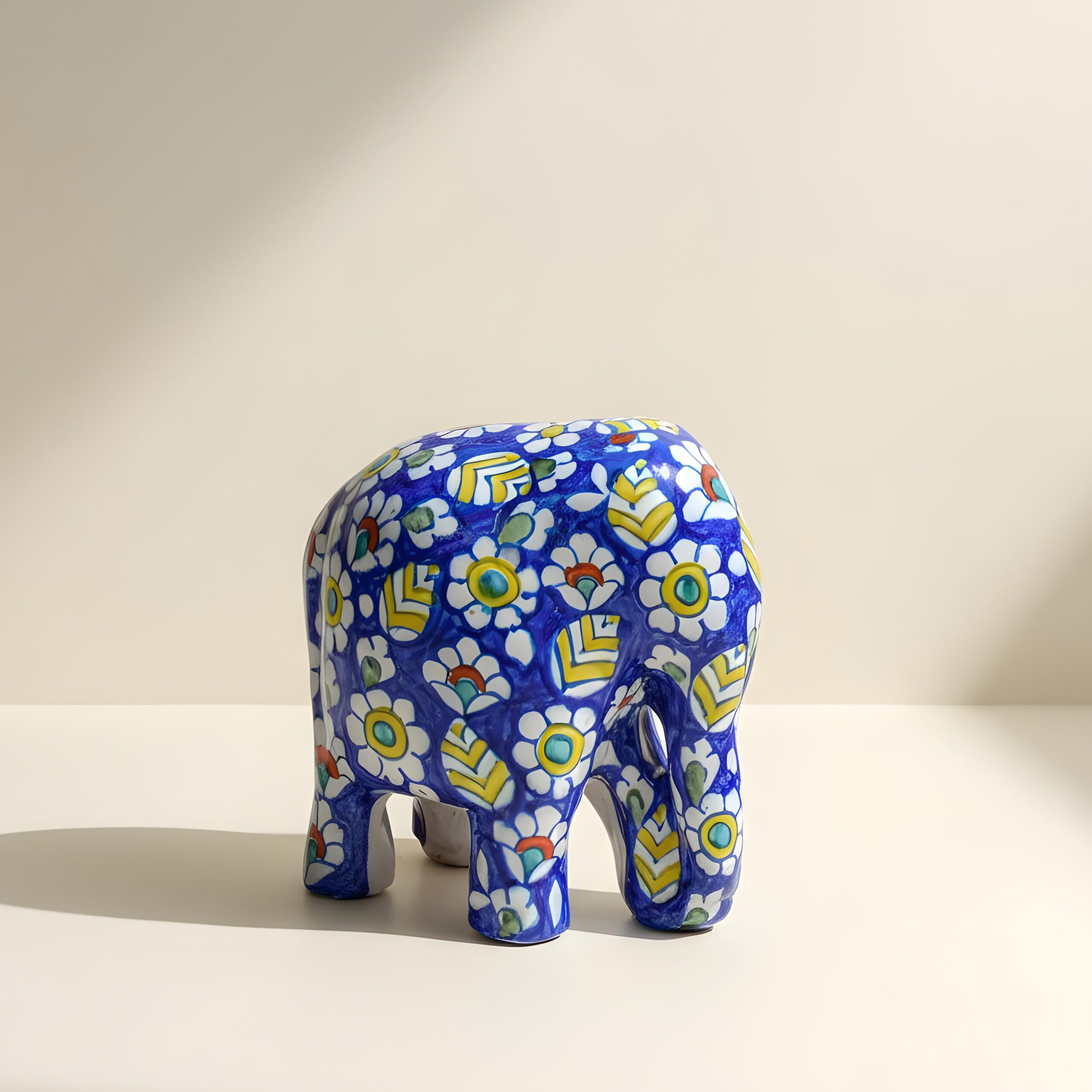 Hand Painted Ceramic Blue Floral Elephant Statue HP-1057 - Image 3
