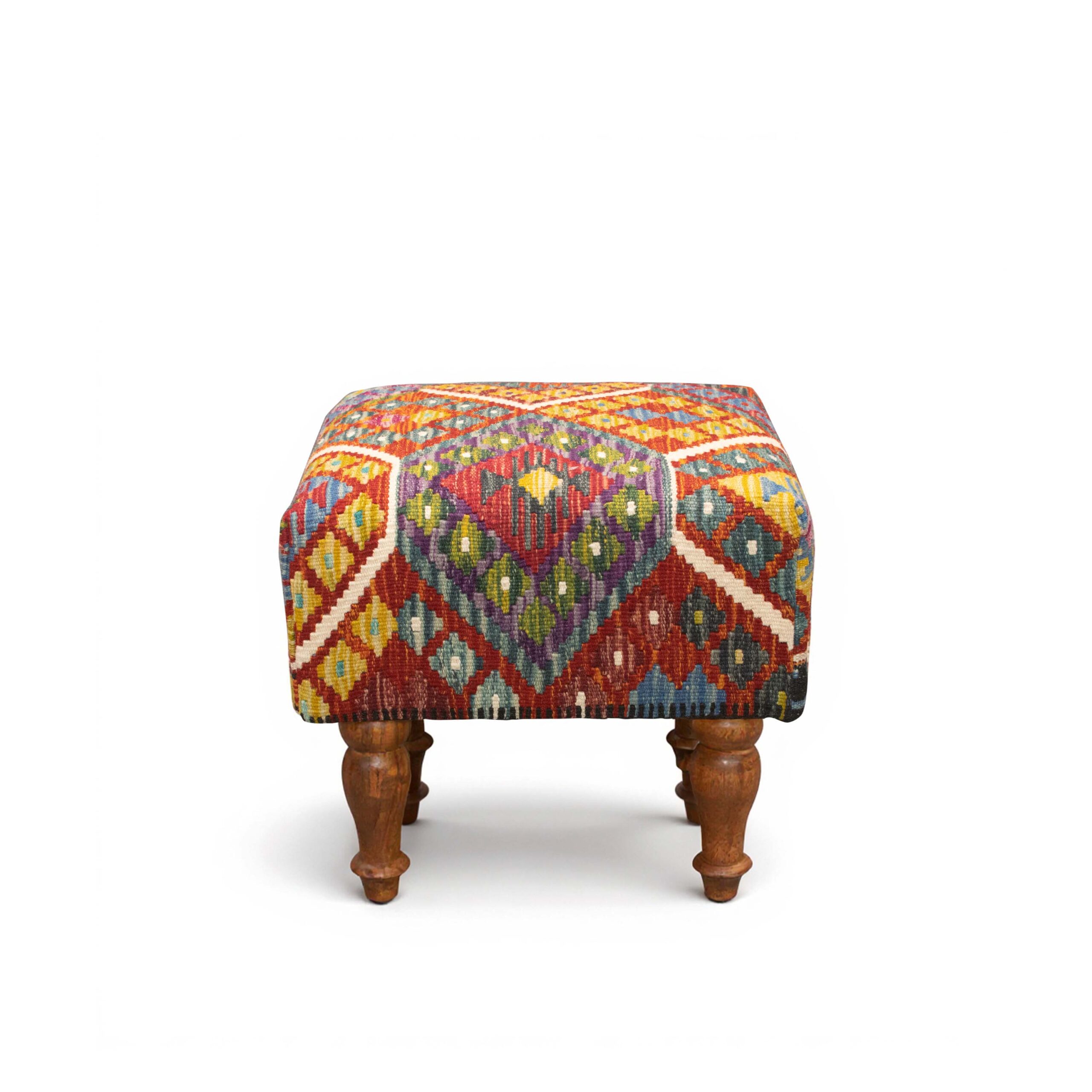 Handmade Ottoman Foot Stool Kilim Upholstered OS-1029 - Image 4