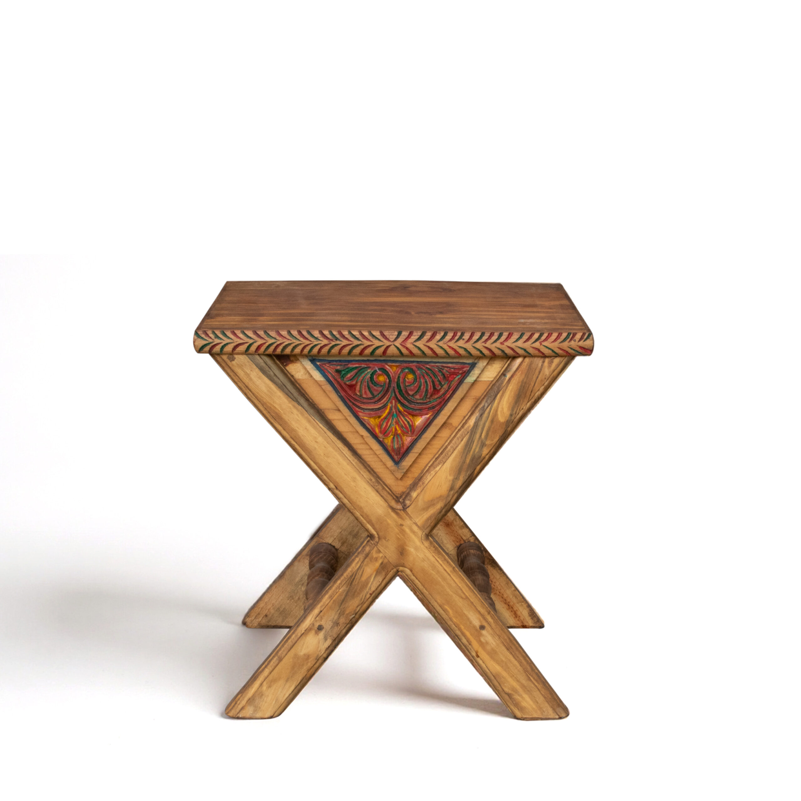 Hand-Carved Wooden X-Frame Side Table XT-1023 - Image 3