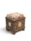Hand-Carved Wooden Storage Stool With Kilim Upholstery WB-1014