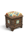 Hand-Carved Wooden Storage Stool With Kilim Upholstery WB-1017
