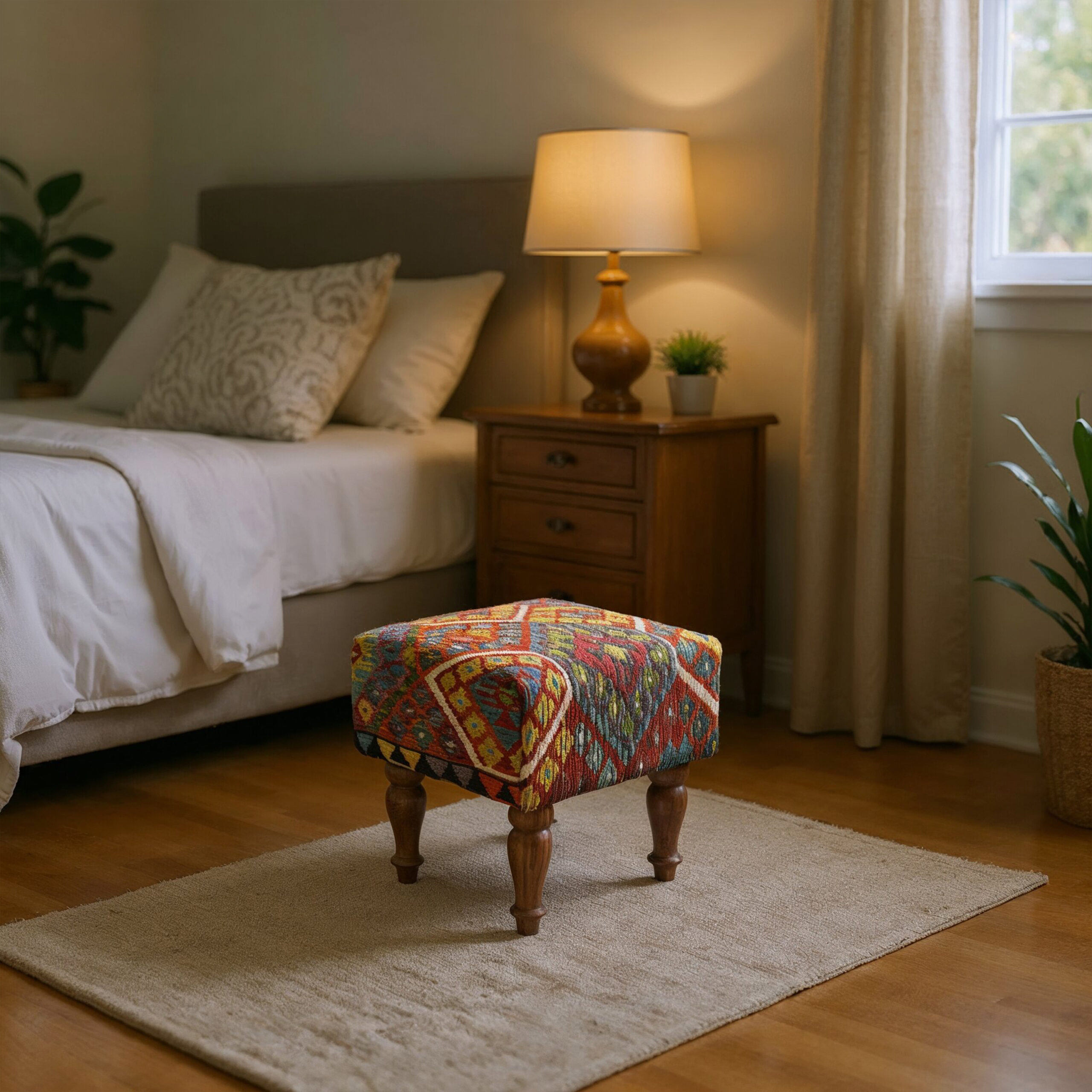 Handmade Ottoman Foot Stool Kilim Upholstered OS-1029 - Image 5