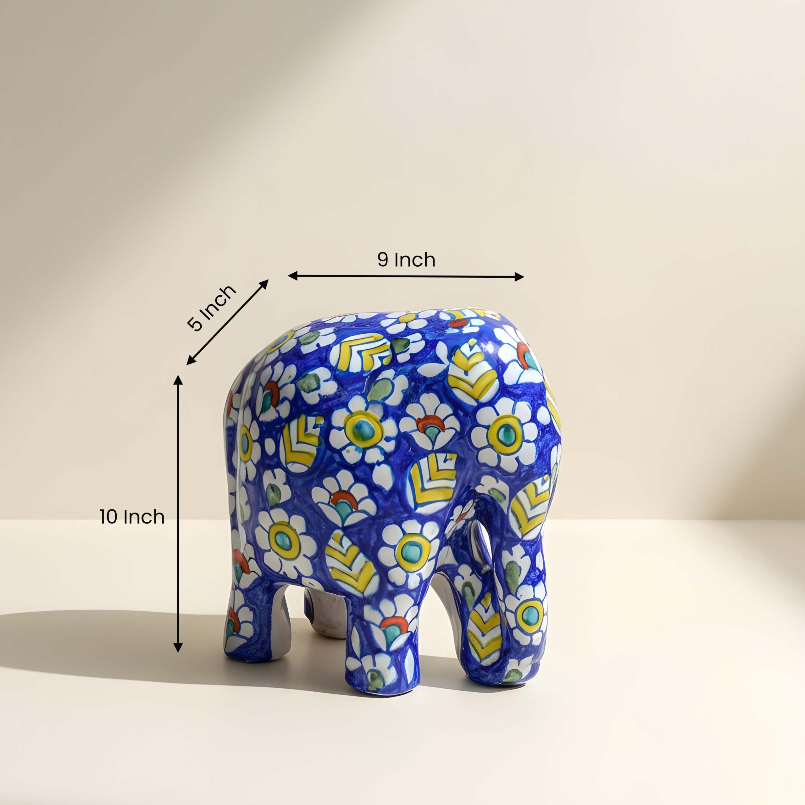 Hand Painted Ceramic Blue Floral Elephant Statue HP-1057 - Image 4