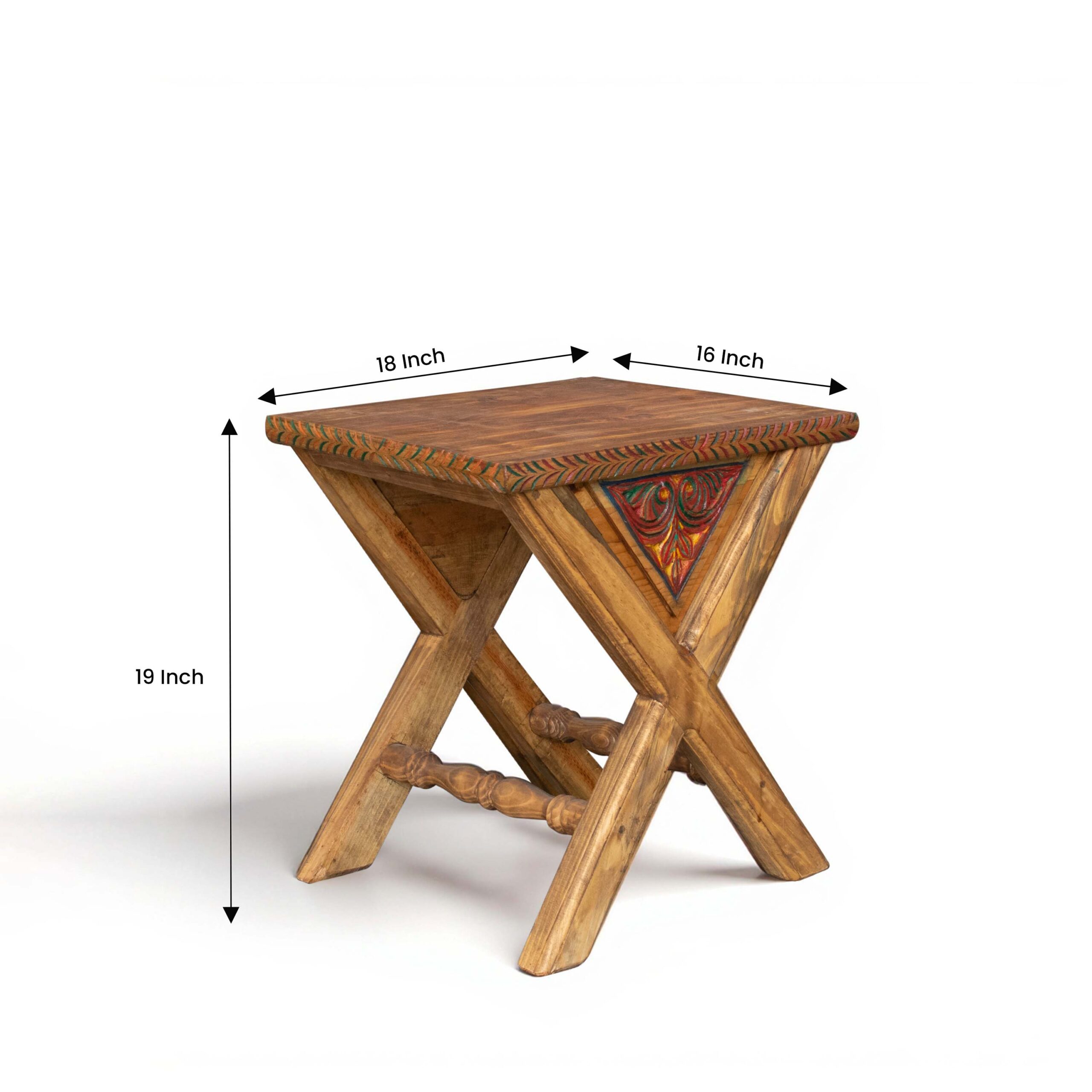 Hand-Carved Wooden X-Frame Side Table XT-1023 - Image 5