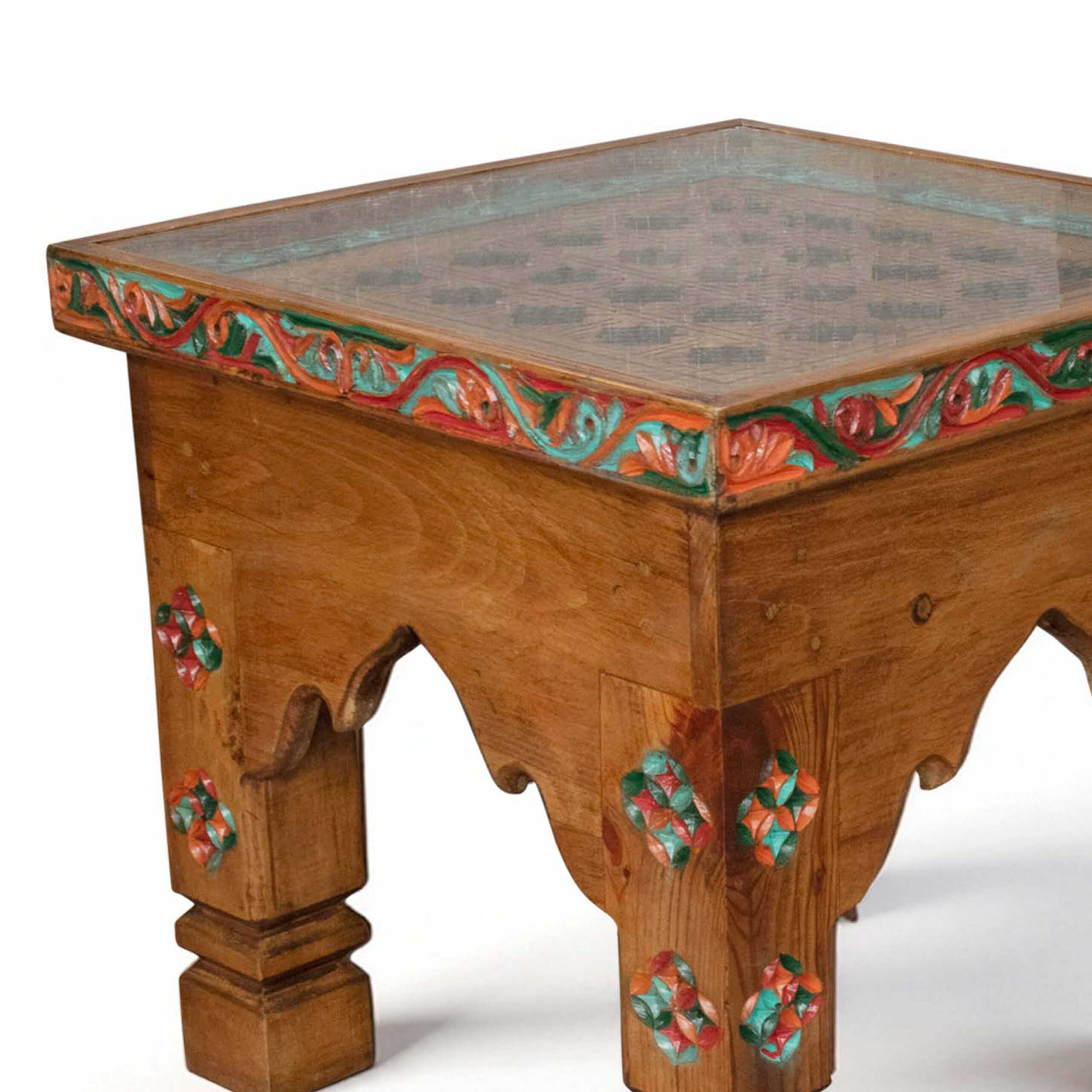 Handmade Wooden Accent Table with Carved Details WT-1007 - Image 2