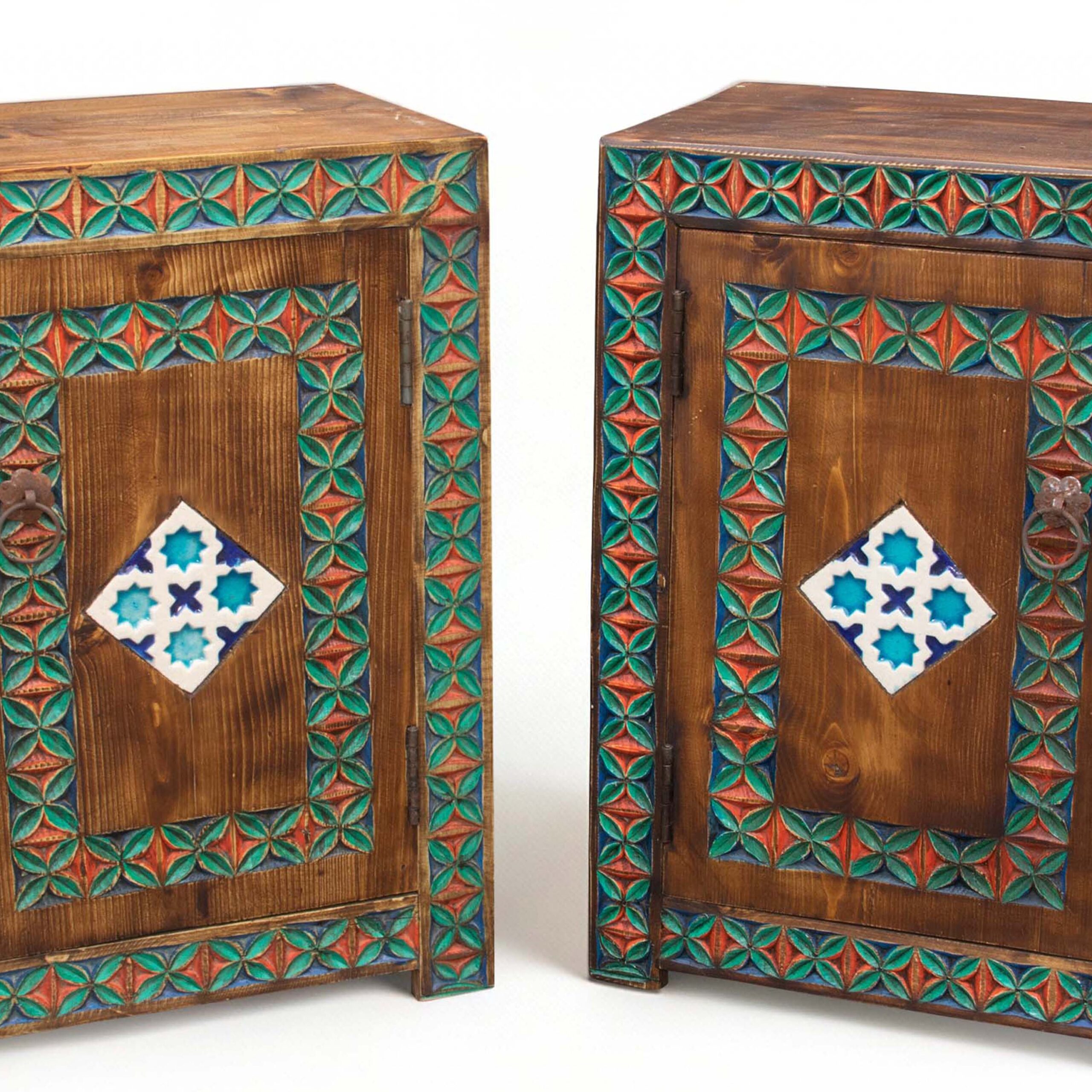 Handmade Wooden Side Cabinet with Painted Carvings WC-1008 - Image 2