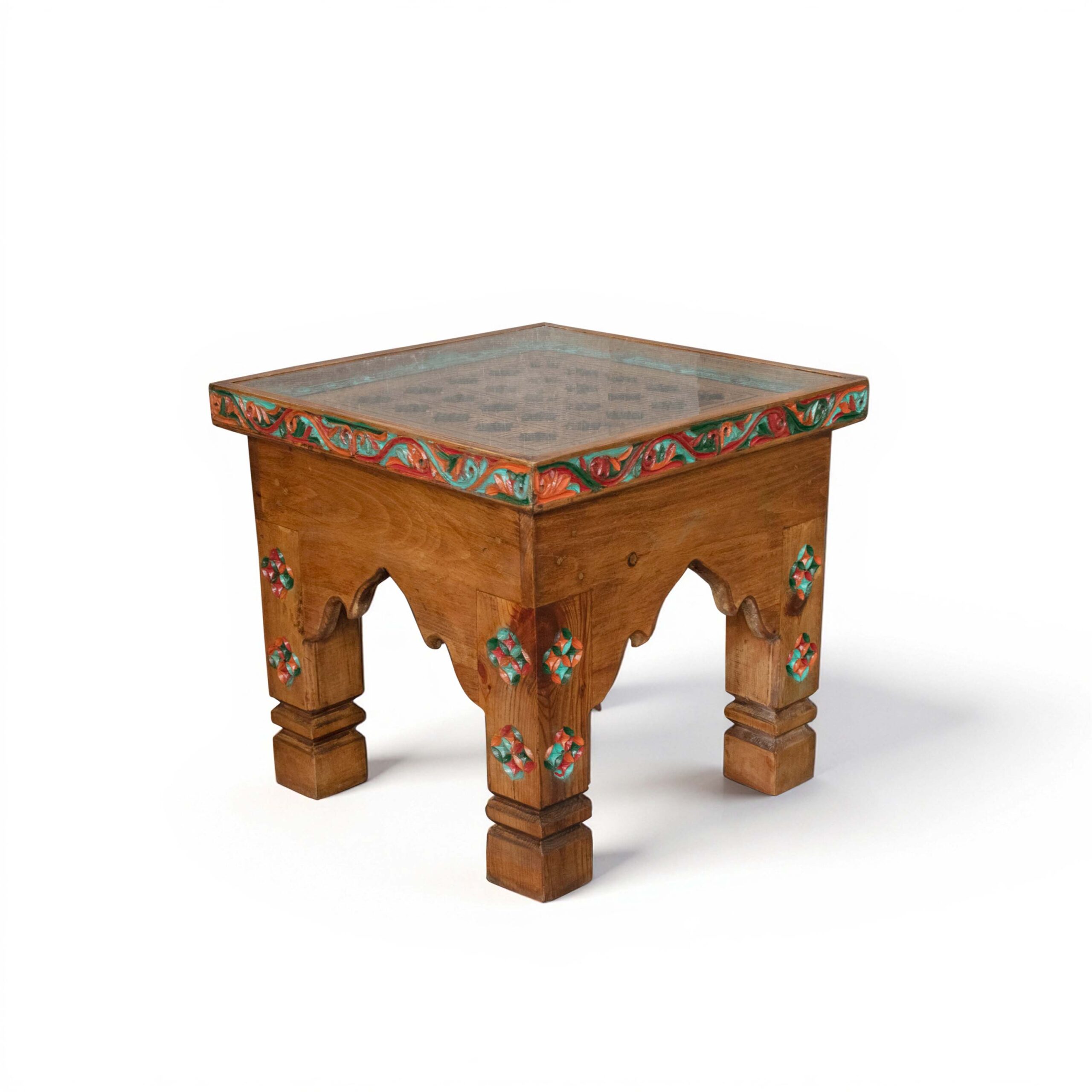 Handmade Wooden Accent Table with Carved Details WT-1007