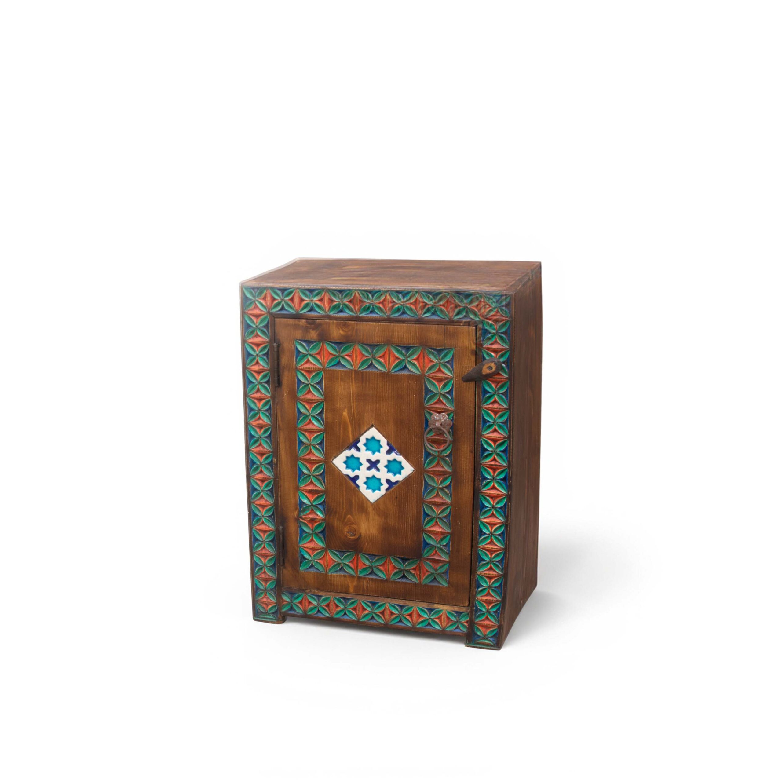 Handmade Wooden Side Cabinet with Painted Carvings WC-1008 - Image 3