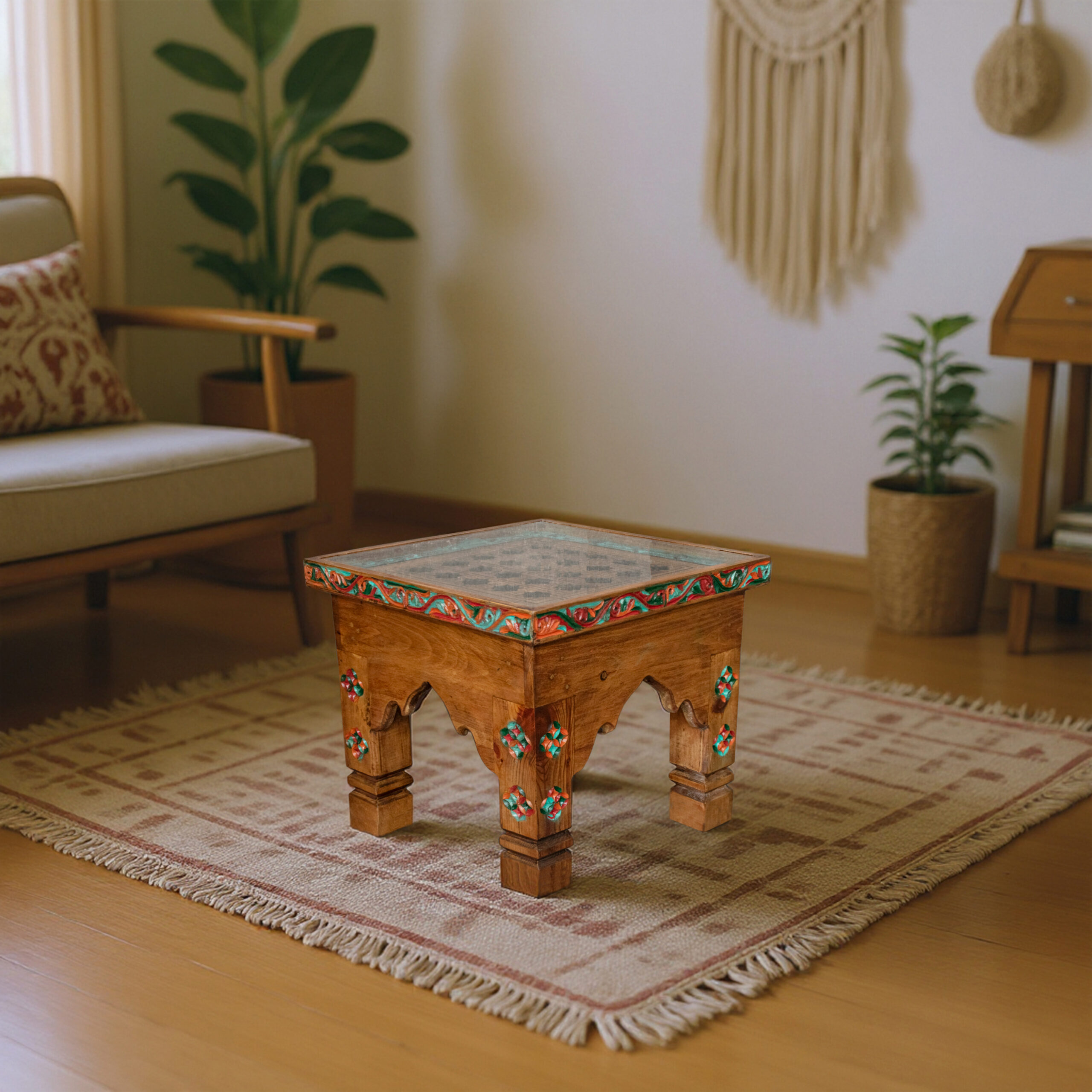 Handmade Wooden Accent Table with Carved Details WT-1007 - Image 4